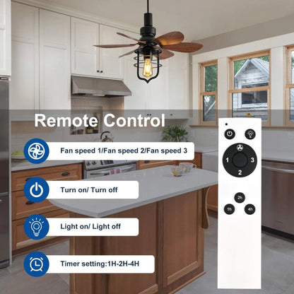 Vintage Style Ceiling Fan with Light E27 Remote Control Black 52cm