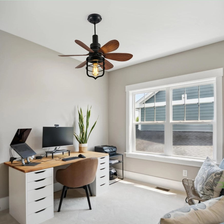 Vintage Style Ceiling Fan with Light E27 Remote Control Black 52cm