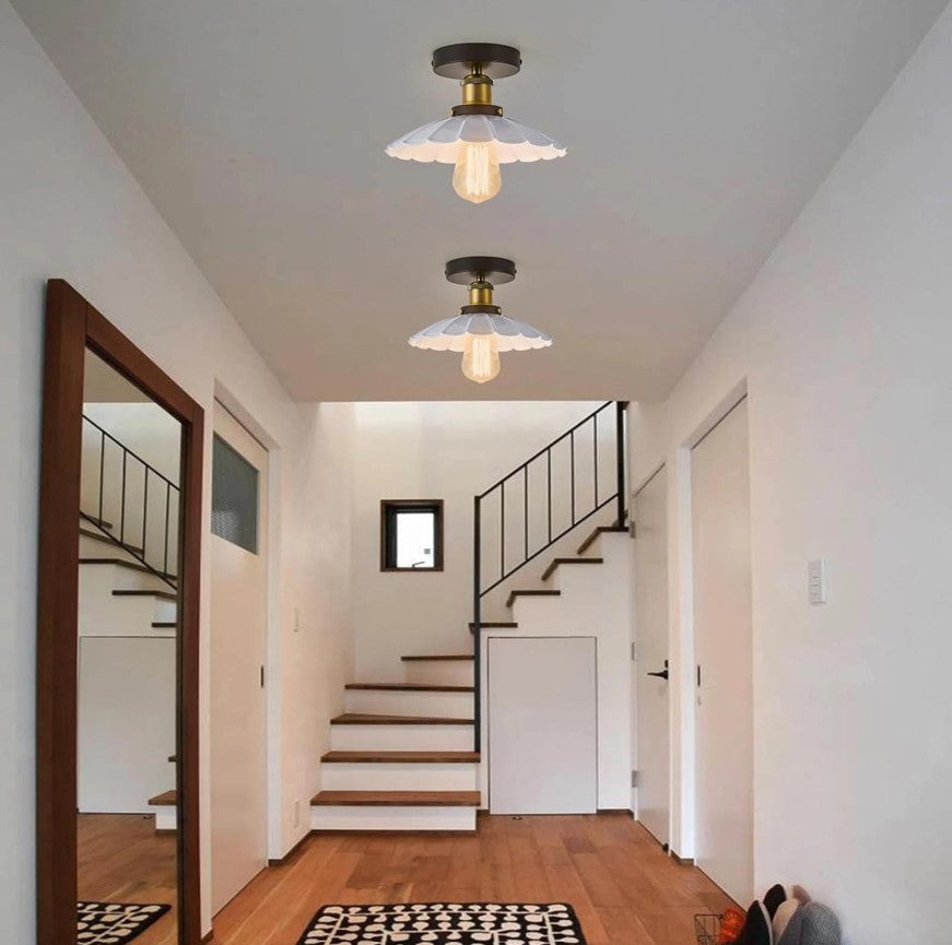 2Pack Ceiling Light Flush Mount E27 Lamp White Scalloped Shade Modern