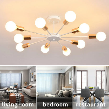 Modern Chandelier 10Lights Semi Flush Mount Ceiling Light White/Black 70cm