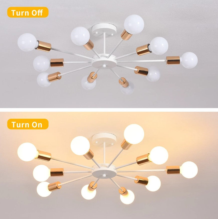 Modern Chandelier 10Lights Semi Flush Mount Ceiling Light White/Black 70cm