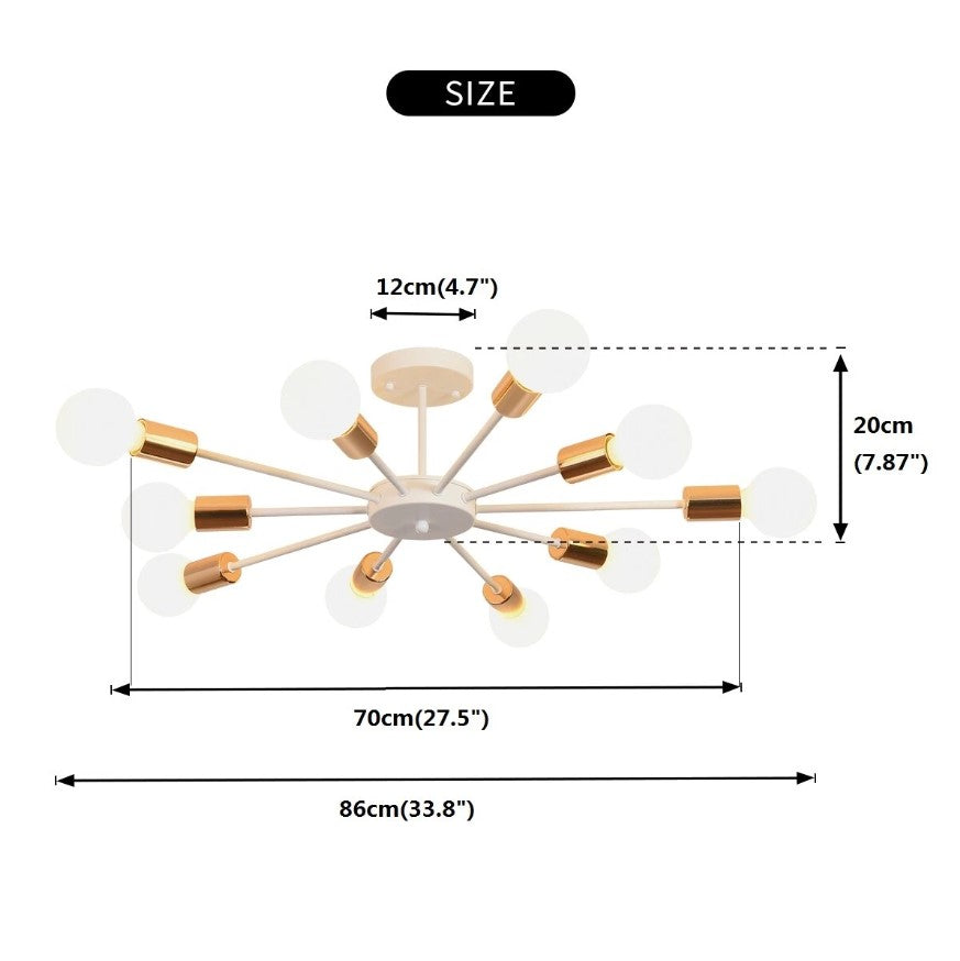 Modern Chandelier 10Lights Semi Flush Mount Ceiling Light White/Black 70cm