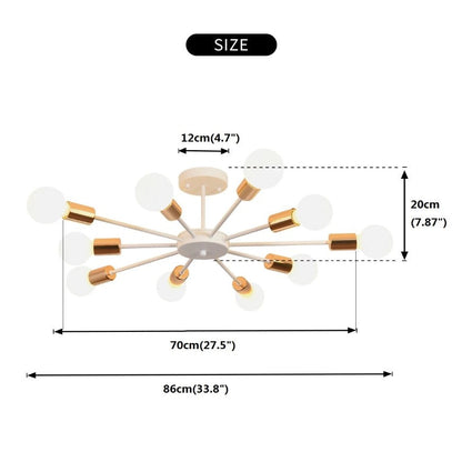 Modern Chandelier 10Lights Semi Flush Mount Ceiling Light White/Black 70cm