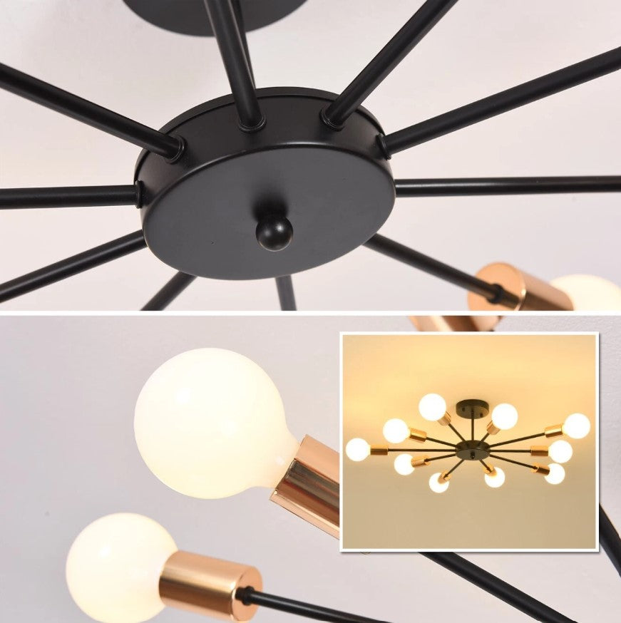 Modern Chandelier 10Lights Semi Flush Mount Ceiling Light White/Black 70cm