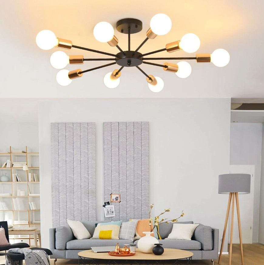 Modern Chandelier 10Lights Semi Flush Mount Ceiling Light White/Black 70cm