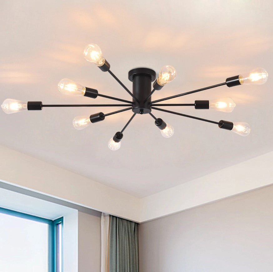 Industrial Ceiling Light Mid Century Sputnik Chandelier 10 Lights Black/Black and Gold 87cm