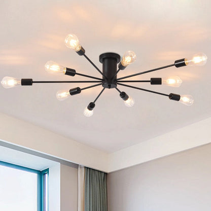 Industrial Ceiling Light Mid Century Sputnik Chandelier 10 Lights Black/Black and Gold 87cm