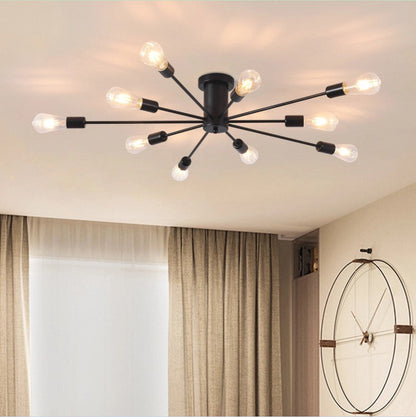 Industrial Ceiling Light Mid Century Sputnik Chandelier 10 Lights Black/Black and Gold 87cm