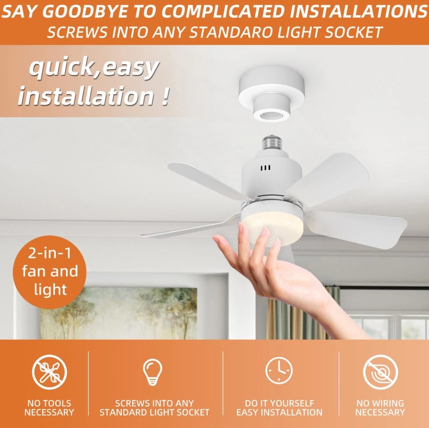 Ceiling Fan Light Screw in E27 Socket with Remote Control LED Lamp White 45cm