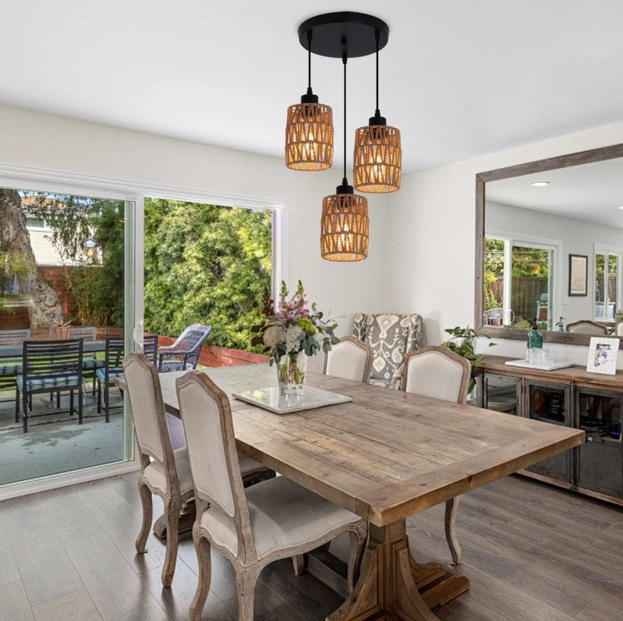 Pendant Chandelier Boho 3 Light Ceiling Light E27 Adjustable Black and Brown