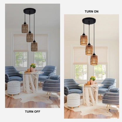 Pendant Chandelier Boho 3 Light Ceiling Light E27 Adjustable Black and Brown