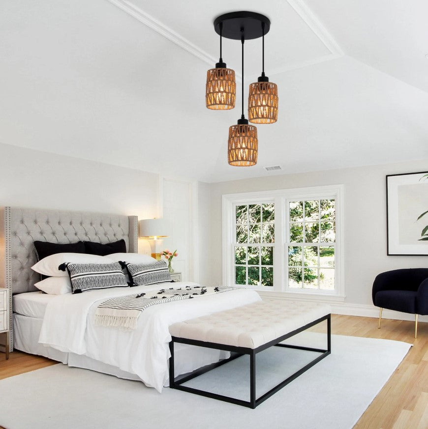 Pendant Chandelier Boho 3 Light Ceiling Light E27 Adjustable Black and Brown