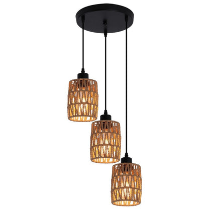 Pendant Chandelier Boho 3 Light Ceiling Light E27 Adjustable Black and Brown