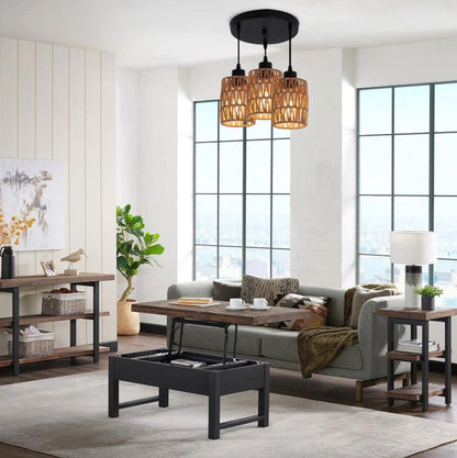 Pendant Chandelier Boho 3 Light Ceiling Light E27 Adjustable Black and Brown