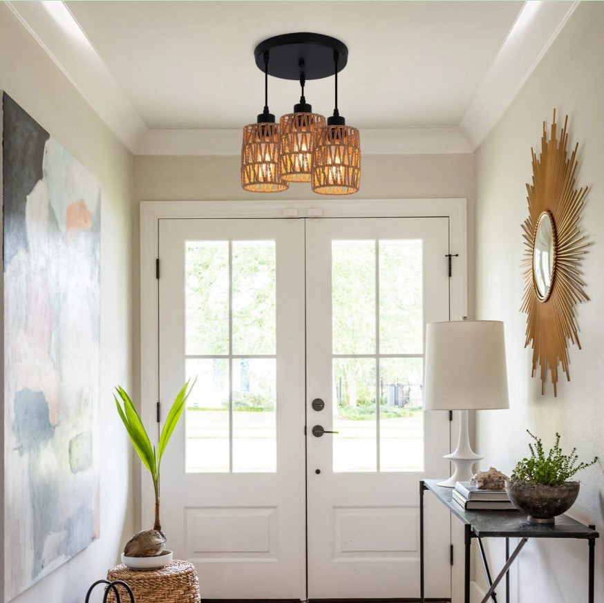 Pendant Chandelier Boho 3 Light Ceiling Light E27 Adjustable Black and Brown