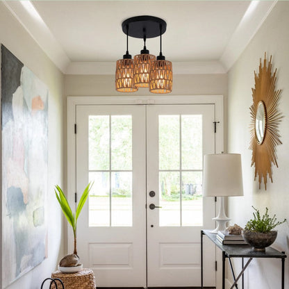 Pendant Chandelier Boho 3 Light Ceiling Light E27 Adjustable Black and Brown