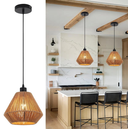 Ceiling Light Shade Natural Woven Pendant Lamp Boho Rattan E27 Black