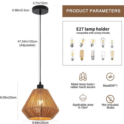 Ceiling Light Shade Natural Woven Pendant Lamp Boho Rattan E27 Black