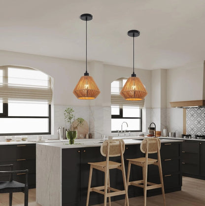 Ceiling Light Shade Natural Woven Pendant Lamp Boho Rattan E27 Black