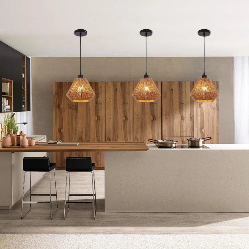 Ceiling Light Shade Natural Woven Pendant Lamp Boho Rattan E27 Black