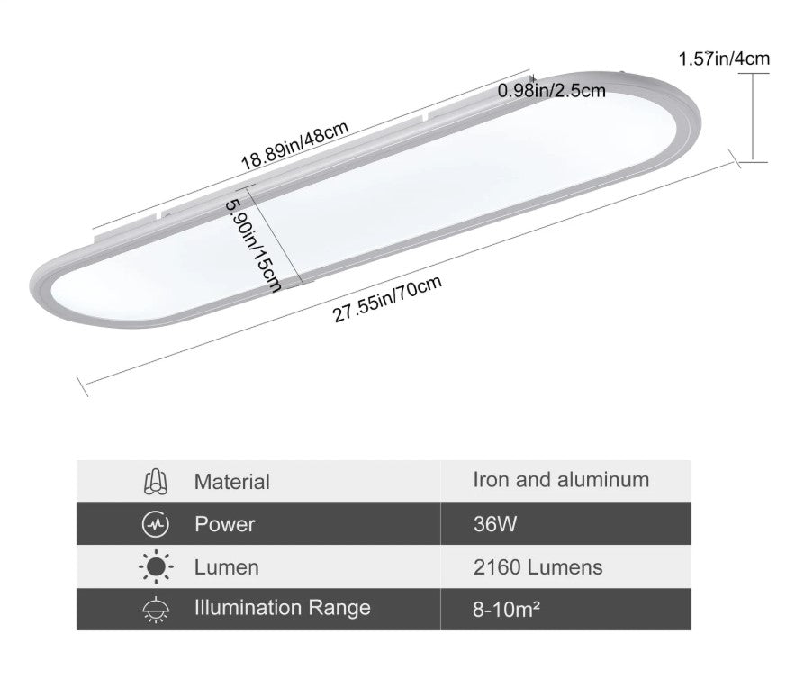 LED Ceiling Light Ultra Thin Low Profile Modern Black/White 70cm Cool White