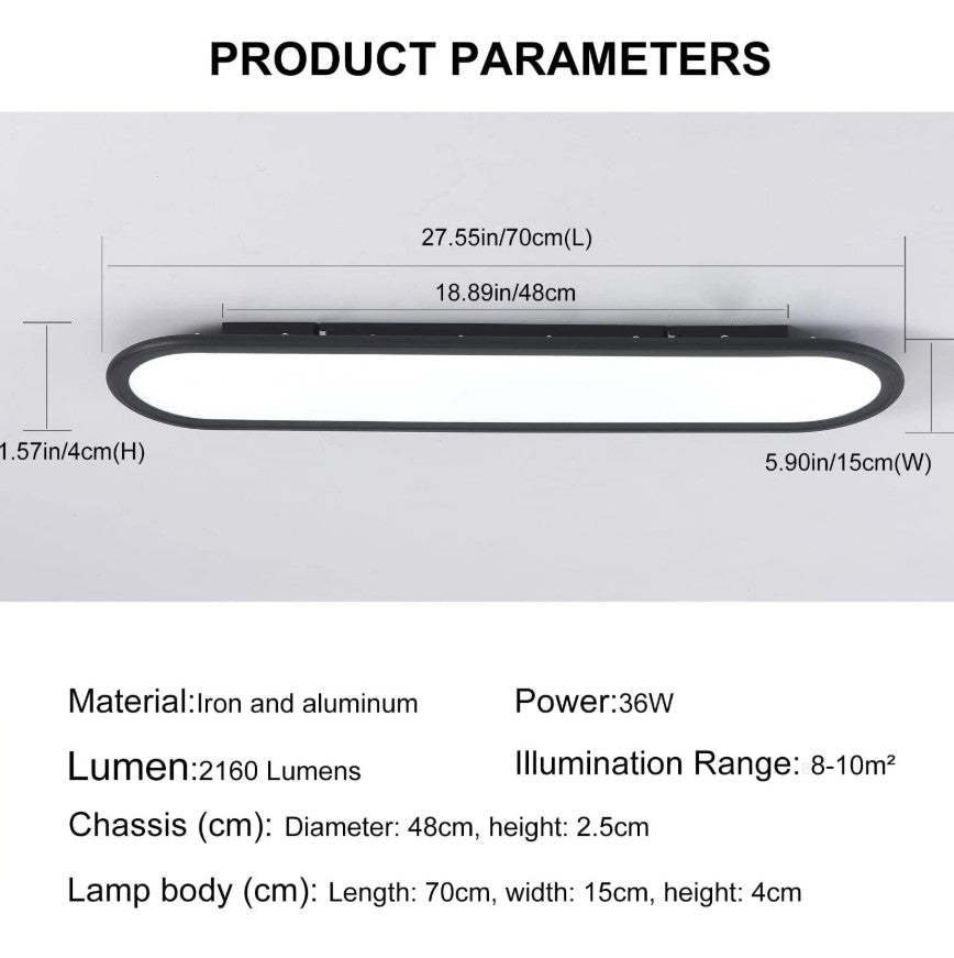 LED Ceiling Light Ultra Thin Low Profile Modern Black/White 70cm Cool White