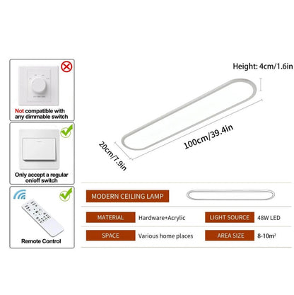LED Ceiling Light Ultra Thin Low Profile Modern Black/White 100cm Dimmable 3 Color Lights