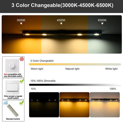 LED Ceiling Light Black 24W Modern Dimmable with Remote Control Lamp 82cm