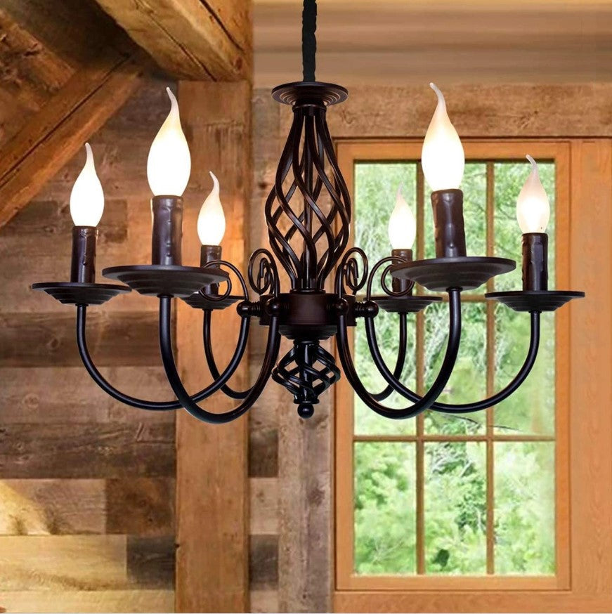 Pendant Light Farmhouse Chandelier Black 6 Lights E14