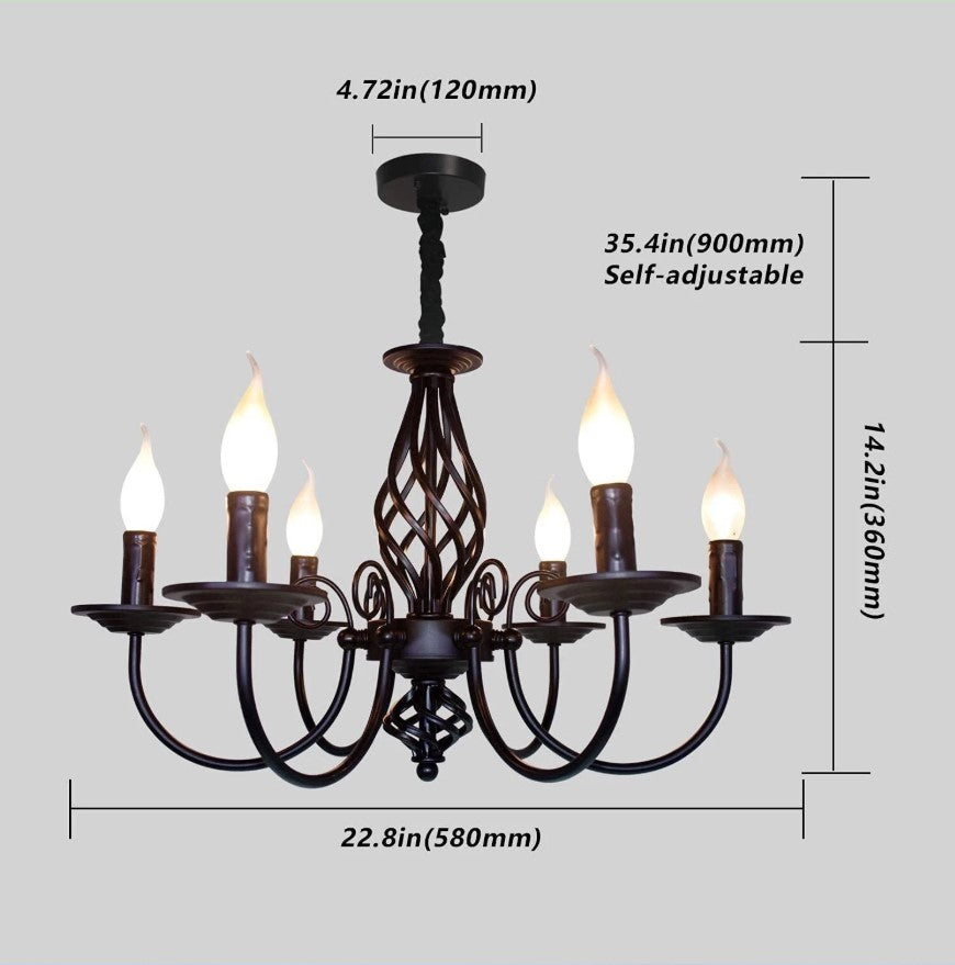 Pendant Light Farmhouse Chandelier Black 6 Lights E14