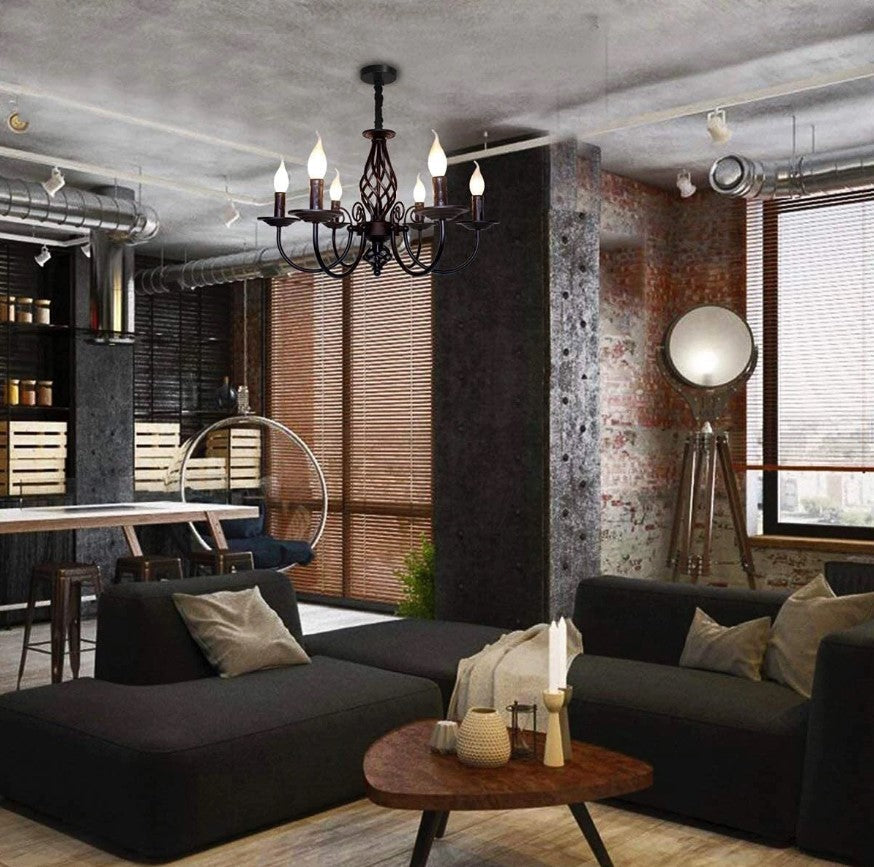 Pendant Light Farmhouse Chandelier Black 6 Lights E14