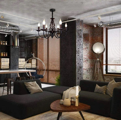 Pendant Light Farmhouse Chandelier Black 6 Lights E14