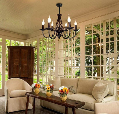 Pendant Light Farmhouse Chandelier Black 6 Lights E14