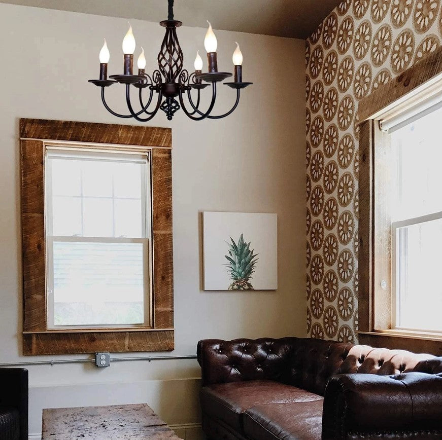 Pendant Light Farmhouse Chandelier Black 6 Lights E14