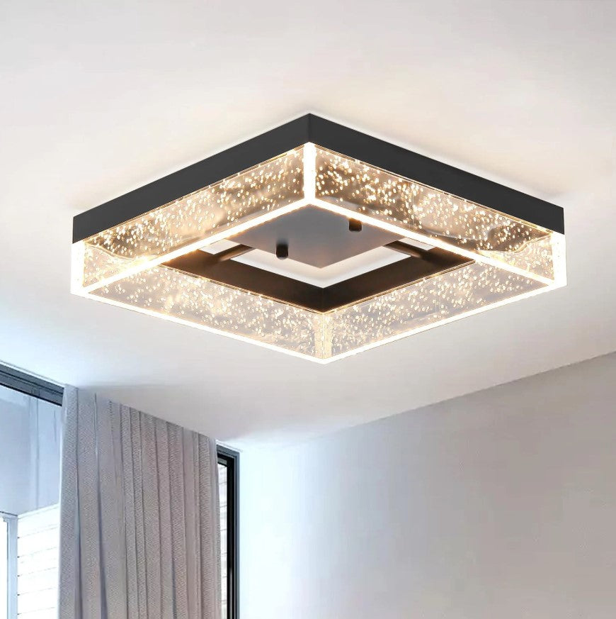 Modern Square Black/Gold LED Ceiling Light Warm White 30cm