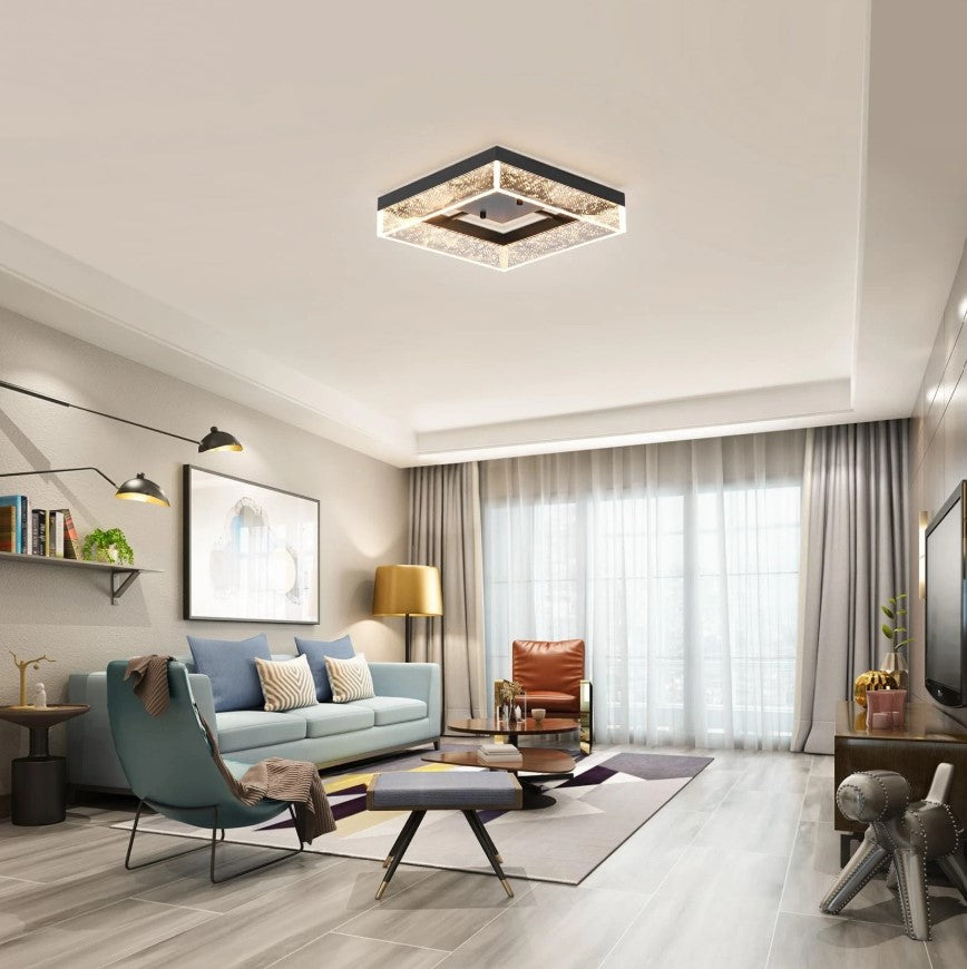 Modern Square Black/Gold LED Ceiling Light Warm White 30cm