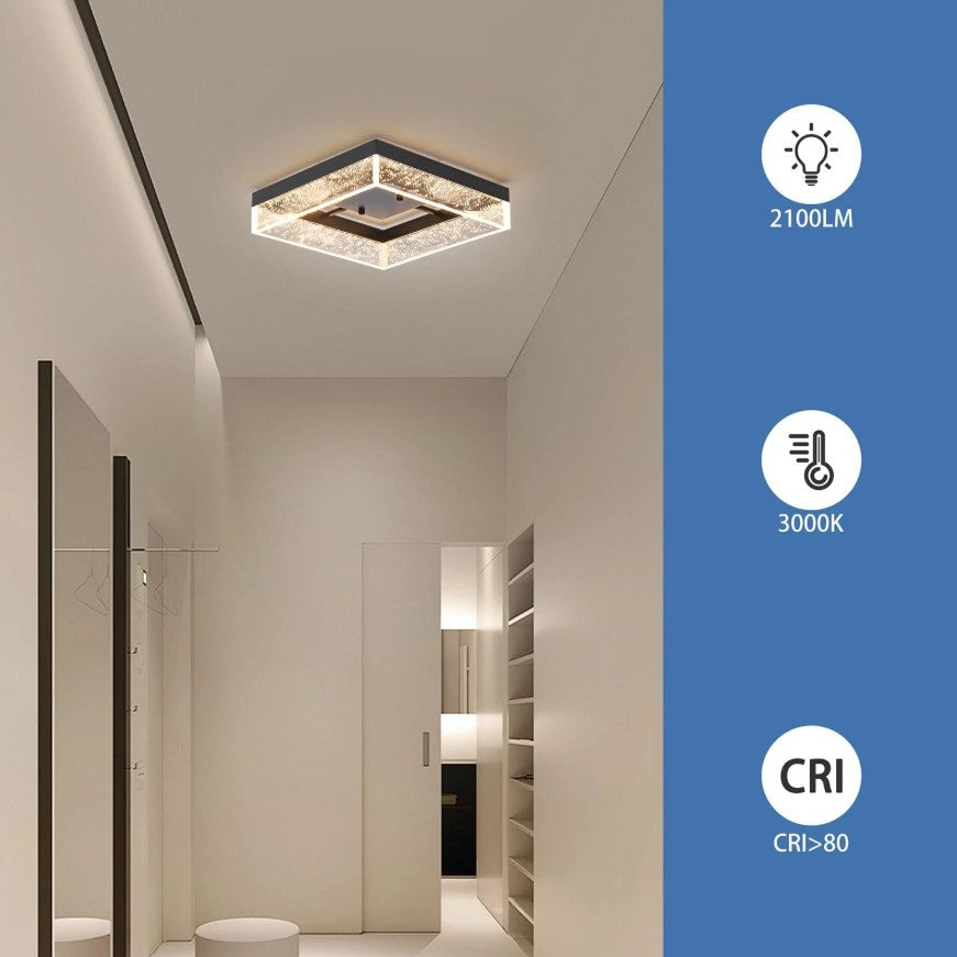 Modern Square Black/Gold LED Ceiling Light Warm White 30cm