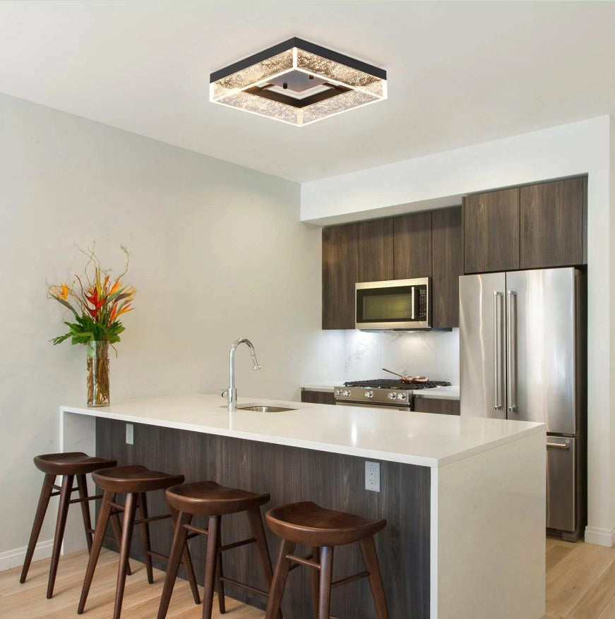 Modern Square Black/Gold LED Ceiling Light Warm White 30cm