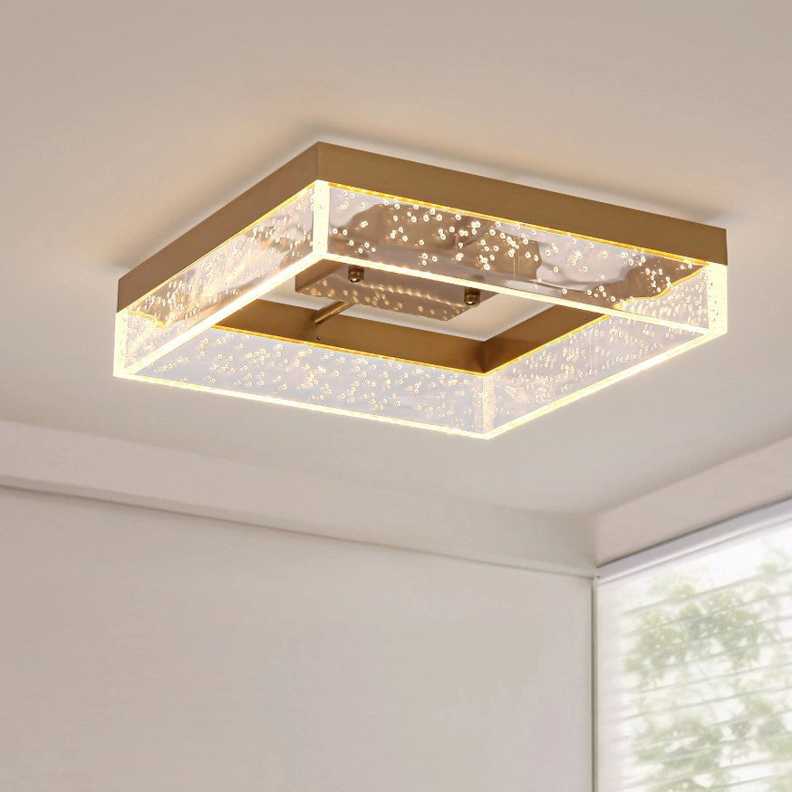 Modern Square Black/Gold LED Ceiling Light Warm White 30cm