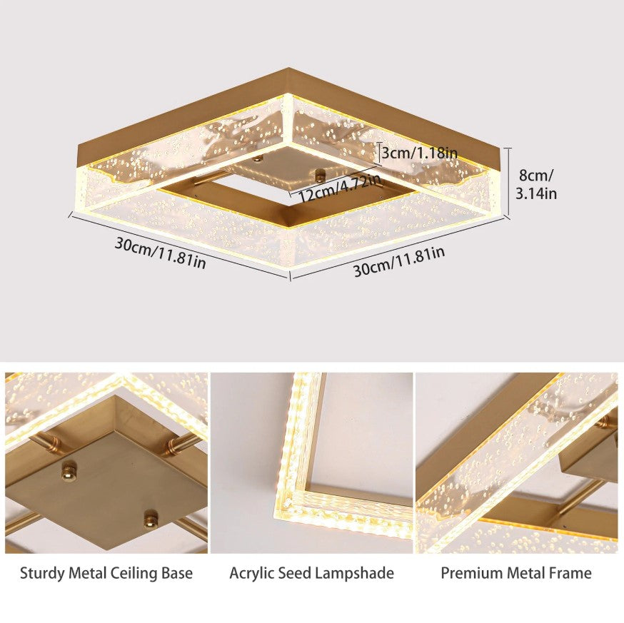 Modern Square Black/Gold LED Ceiling Light Warm White 30cm