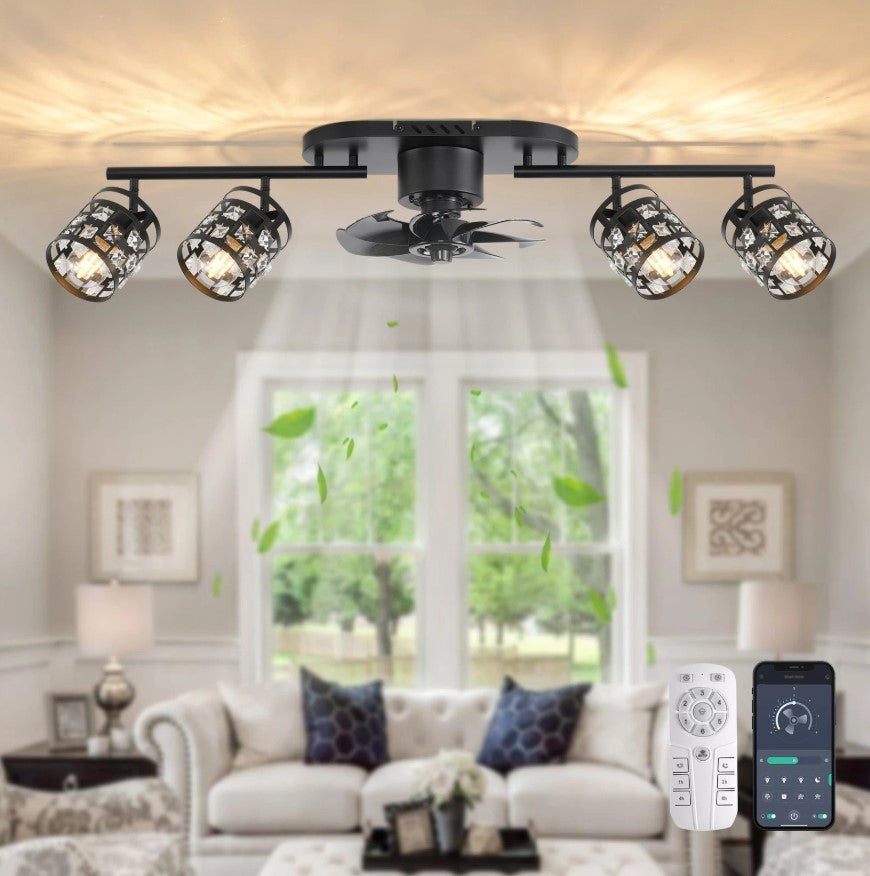 Ceiling Fan 4xE27 With Remote Control Fandelier Flush Mount Black 100cm