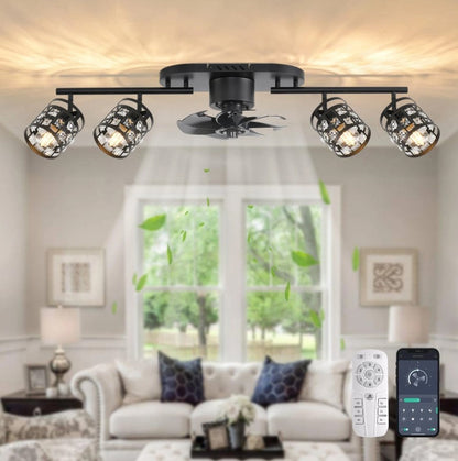 Ceiling Fan 4xE27 With Remote Control Fandelier Flush Mount Black 100cm