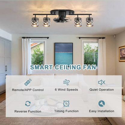 Ceiling Fan 4xE27 With Remote Control Fandelier Flush Mount Black 100cm
