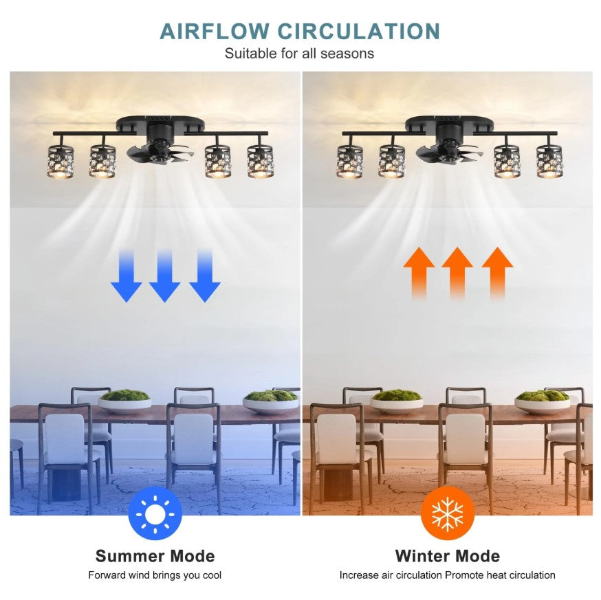 Ceiling Fan 4xE27 With Remote Control Fandelier Flush Mount Black 100cm