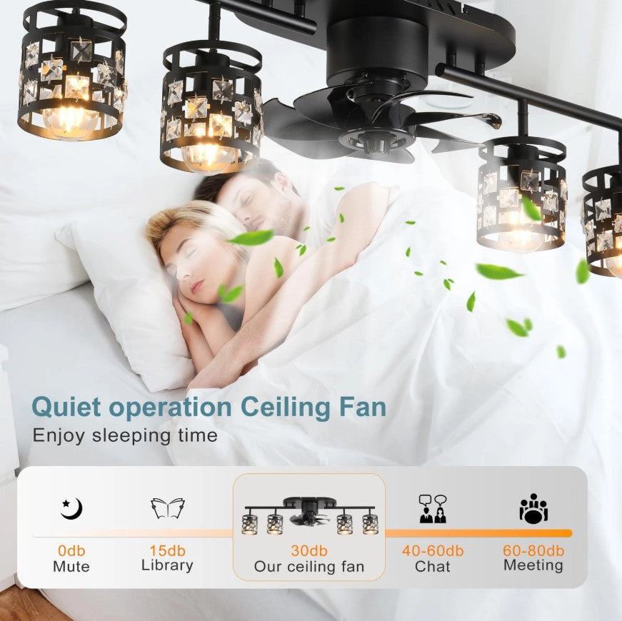 Ceiling Fan 4xE27 With Remote Control Fandelier Flush Mount Black 100cm