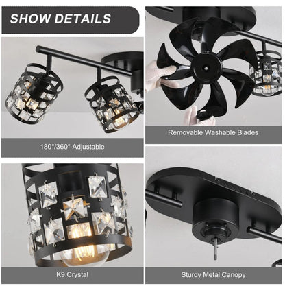 Ceiling Fan 4xE27 With Remote Control Fandelier Flush Mount Black 100cm