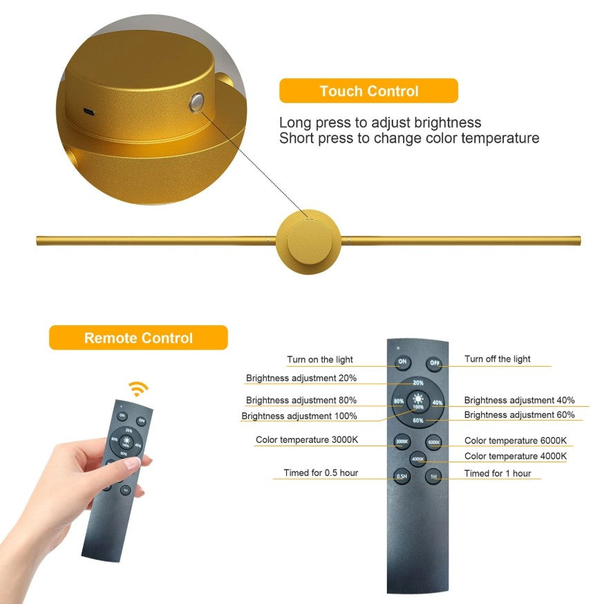 2Pack Rechargeable Wall Lights Indoor Dimmable LED Battery Wall Lights Gold 100cm