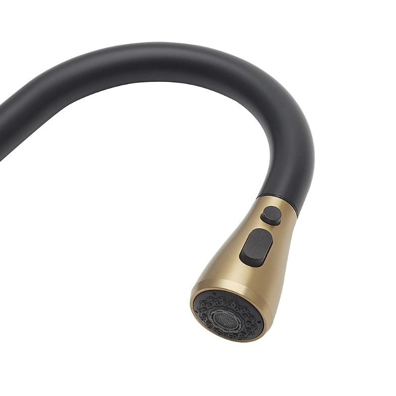 Modern Pull-Down Kitchen Tap | Dual Spray Brass Mixer | Black & Gold Faucet