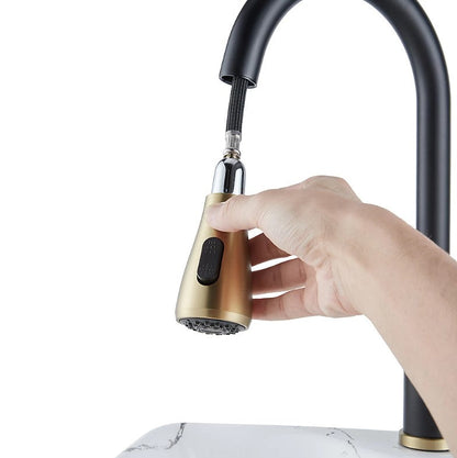 Modern Pull-Down Kitchen Tap | Dual Spray Brass Mixer | Black & Gold Faucet