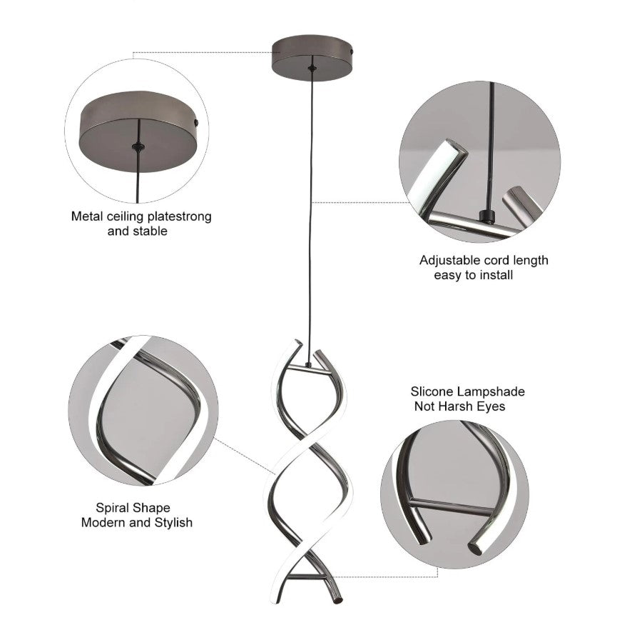Modern Spiral LED Pendant Light Chandelier Black
